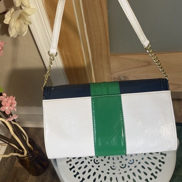 Designer Marc Fisher Handbag Croco Clutch Handbag Purse Green Blue White - Picture 4 of 9